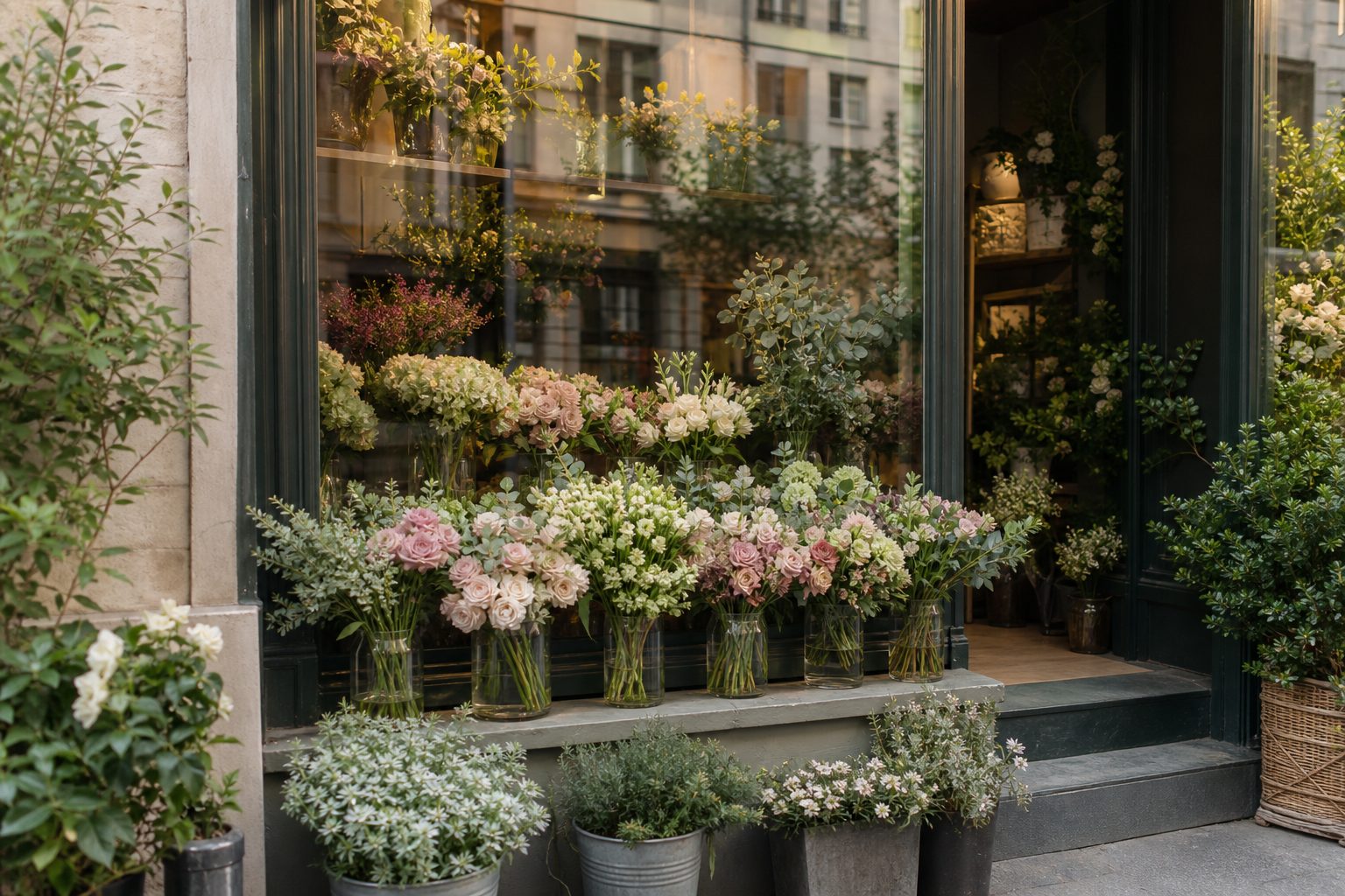 Hand-tied bouquet in sage green and blush tones